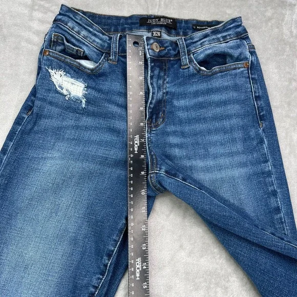 Judy Blue Jeans Womens‎ 26 Blue Boyfriend Fit Distress Patched Stretch Denim - Picture 10 of 15